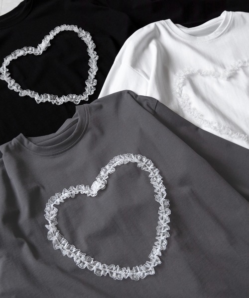 me+em select（ミームセレクト）の「※※【 ３color 】ハートレースビッグロンＴ ／ heart lace BIG long sleeve T-shirt（Tシャツ/カットソー・レディース・グレー/ブラック/ホワイト・FREE）」の21枚目の写真