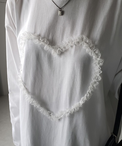 me+em select（ミームセレクト）の「※※【 ３color 】ハートレースビッグロンＴ ／ heart lace BIG long sleeve T-shirt（Tシャツ/カットソー・レディース・グレー/ブラック/ホワイト・FREE）」の11枚目の写真