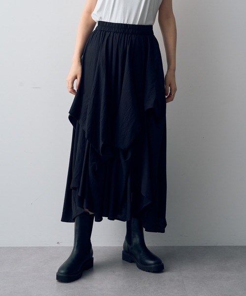 Editt by YECCA VECCA（エディットバイイェッカヴェッカ）の「アシメデザインスカート（スカート・レディース・ブラック/カーキ・FREE）」の2枚目の写真