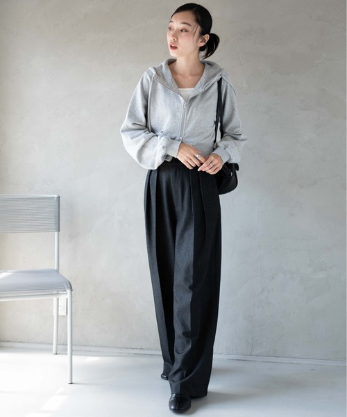 WEGO（ウィゴー）の「WEGO/ヴィンテージウォッシュWジップショートパーカー（パーカー・レディース・ブラック/ブラック系その他/杢グレー・FREE）」の19枚目の写真