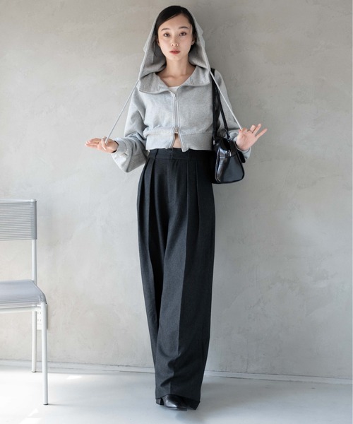 WEGO（ウィゴー）の「WEGO/ヴィンテージウォッシュWジップショートパーカー（パーカー・レディース・ブラック/ブラック系その他/杢グレー・FREE）」の6枚目の写真