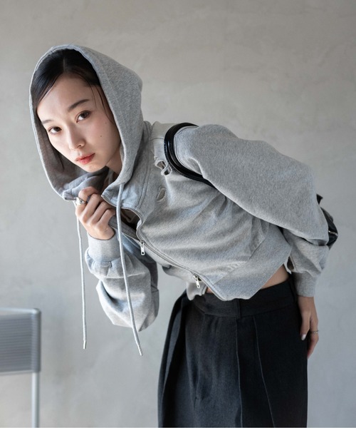 WEGO（ウィゴー）の「WEGO/ヴィンテージウォッシュWジップショートパーカー（パーカー・レディース・ブラック/ブラック系その他/杢グレー・FREE）」の15枚目の写真