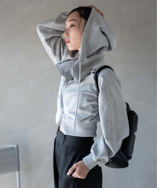 WEGO（ウィゴー）の「WEGO/ヴィンテージウォッシュWジップショートパーカー（パーカー・レディース・ブラック/ブラック系その他/杢グレー・FREE）」の16枚目の写真