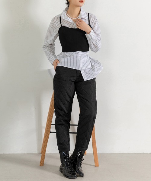 DAY CLOSET（デイ クローゼット）の「レディース きれいめシルエット。キルティングテーパードパンツ（その他パンツ・レディース・ブラック/ホワイト・L/M/S）」の3枚目の写真