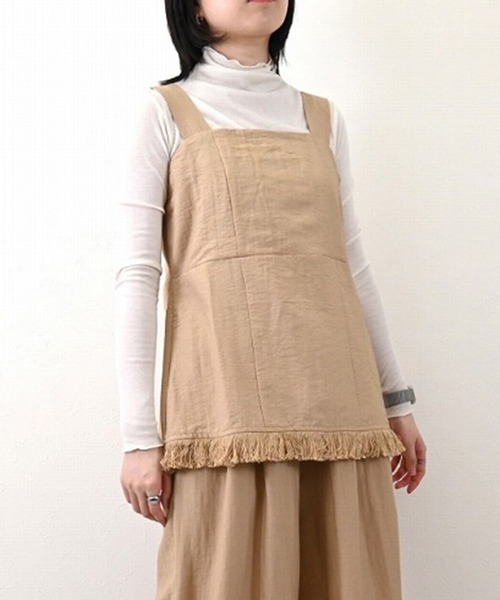 STYLEBLOCK（スタイルブロック）の「リネンタッチフリンジキャミトップス（シャツ/ブラウス・レディース・ブラック/ベージュ・M）」の2枚目の写真