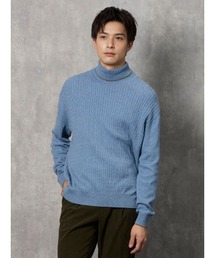 TRANS CONTINETNS 　バイカラーカシミヤ混タートルネックニット　ホワイト/ブルー