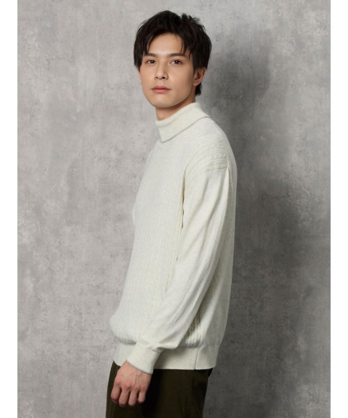 【セール】TRANS CONTINETNS バイカラーカシミヤ混タートルネックニット ホワイト/ブルー（ニット/セーター）｜TRANS CONTINENTS（トランスコンチネンツ）