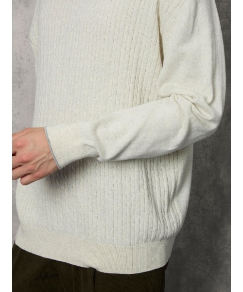 【セール】TRANS CONTINETNS バイカラーカシミヤ混タートルネックニット ホワイト/ブルー（ニット/セーター）｜TRANS CONTINENTS（トランスコンチネンツ）