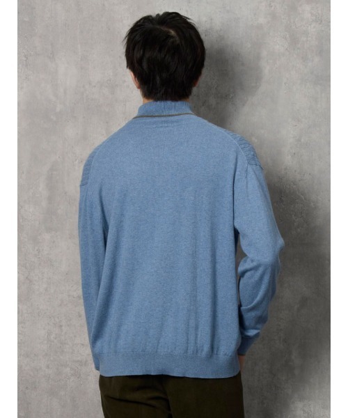 【セール】TRANS CONTINETNS バイカラーカシミヤ混タートルネックニット ホワイト/ブルー（ニット/セーター）｜TRANS CONTINENTS（トランスコンチネンツ）