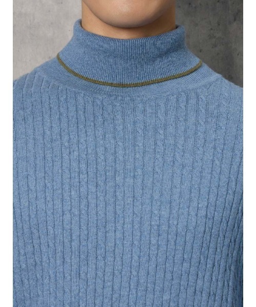 【セール】TRANS CONTINETNS バイカラーカシミヤ混タートルネックニット ホワイト/ブルー（ニット/セーター）｜TRANS CONTINENTS（トランスコンチネンツ）