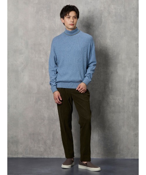 【セール】TRANS CONTINETNS バイカラーカシミヤ混タートルネックニット ホワイト/ブルー（ニット/セーター）｜TRANS CONTINENTS（トランスコンチネンツ）