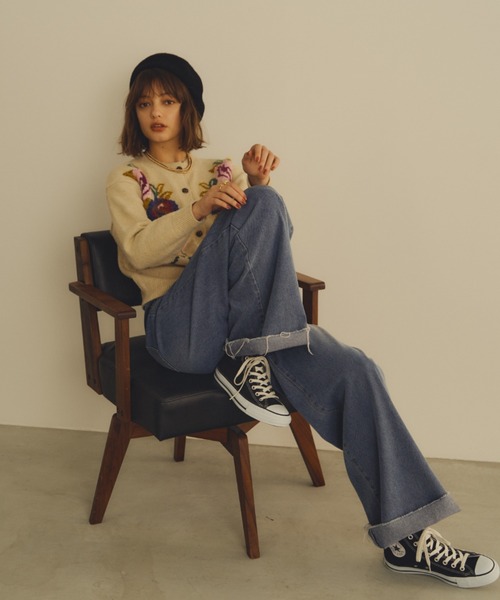 Unitage（ユニテージ）の「バラモチーフニットカーディガン（カーディガン/ボレロ・レディース・アイボリー/グリーン・FREE）」の8枚目の写真