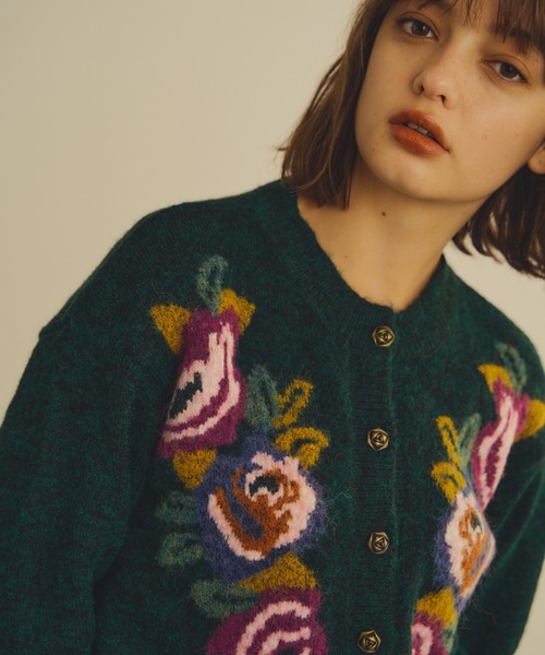 Unitage（ユニテージ）の「バラモチーフニットカーディガン（カーディガン/ボレロ・レディース・アイボリー/グリーン・FREE）」の10枚目の写真