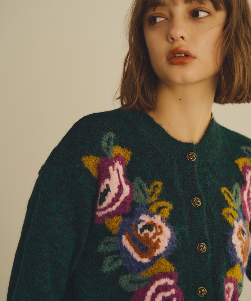 Unitage（ユニテージ）の「バラモチーフニットカーディガン（カーディガン/ボレロ・レディース・アイボリー/グリーン・FREE）」の12枚目の写真