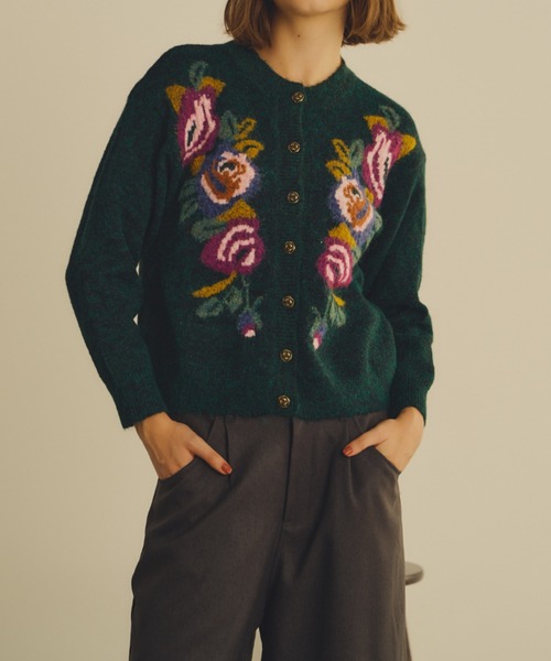 Unitage（ユニテージ）の「バラモチーフニットカーディガン（カーディガン/ボレロ・レディース・アイボリー/グリーン・FREE）」の14枚目の写真