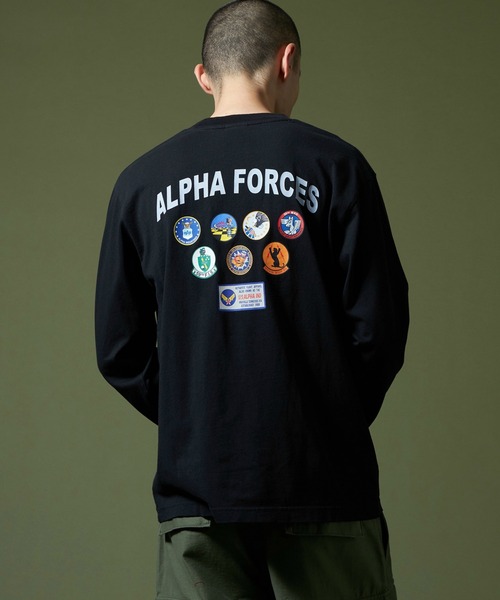 Alpha Industries（アルファインダストリーズ）の「パッチプリントTシャツ 長袖（Tシャツ/カットソー・メンズ・ブラック/ホワイト/グリーン・MEDIUM/LARGE/X-LARGE）」の2枚目の写真