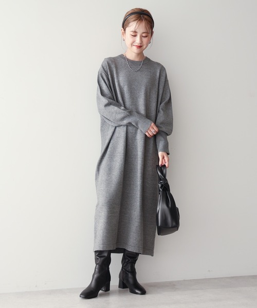 AMERICAN HOLIC（アメリカンホリック）の「クルーネックニットワンピース（ワンピース・レディース・モカ/ブラック/杢グレー・M/L）」の3枚目の写真