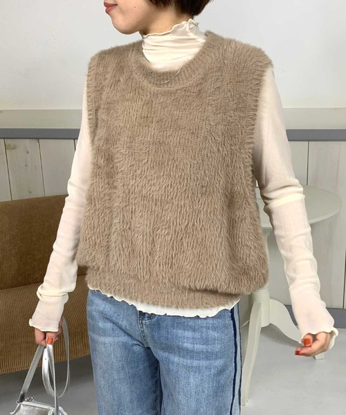 CRB（シーアールビー）の「シャギーニットベスト（ベスト・レディース・ブラック/オフホワイト/ベージュ/モカ・F）」の9枚目の写真