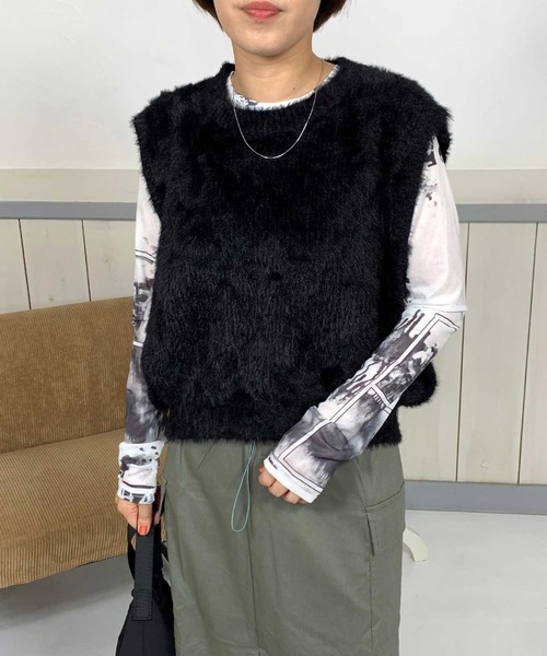 CRB（シーアールビー）の「シャギーニットベスト（ベスト・レディース・ブラック/オフホワイト/ベージュ/モカ・F）」の13枚目の写真