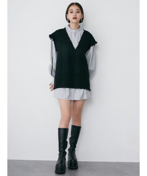 MURUA(ムルーア)の「オリジナルツイードシャツワンピース【2way】(ワンピース・レディース・ブラック/グリーン/モカ・FREE)」の5枚目の写真