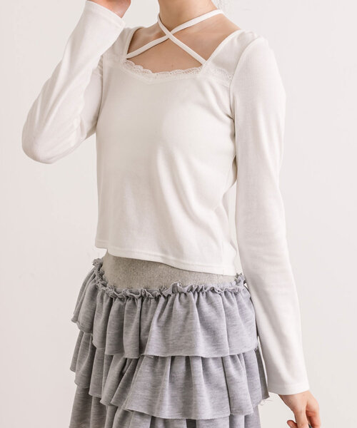 OLIVE des OLIVE(オリーブデオリーブ)の「配色レースホルターインナー(Tシャツ/カットソー・レディース・ピンク/ベージュ/オフホワイト/チャコールグレー・FREE)」の10枚目の写真