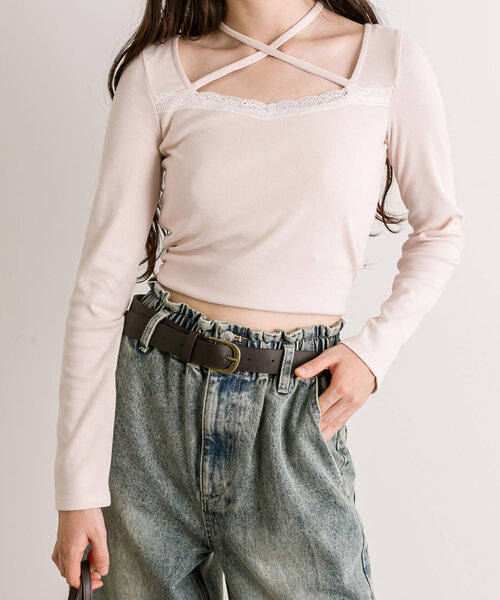 OLIVE des OLIVE(オリーブデオリーブ)の「配色レースホルターインナー(Tシャツ/カットソー・レディース・ピンク/ベージュ/オフホワイト/チャコールグレー・FREE)」の22枚目の写真
