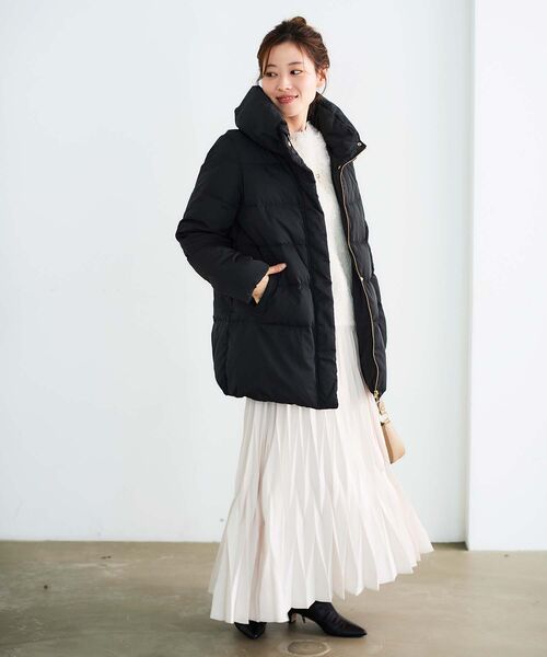 le.coeur blanc（ルクールブラン）の「ピーチスキンミドルダウン（ダウンジャケット/コート・レディース・ベージュ/ブラック・40/38）」の9枚目の写真