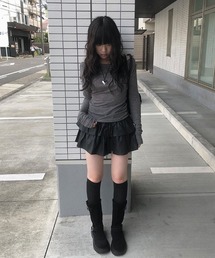 anyonemore（エニワンモア）の「フェイクレザー2段ティアードミニスカート（スカート）」