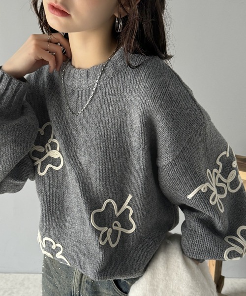 セール】【mily bilet】冬のあったかニット。ウールライクフラワー