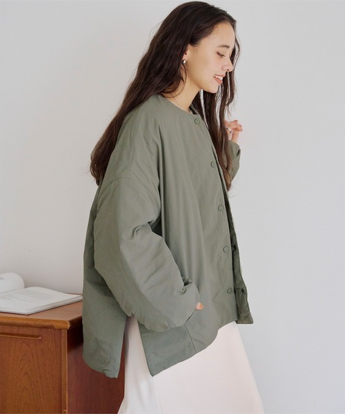 セール】ノーカラー中綿ジャケット（ノーカラージャケット）｜titivate