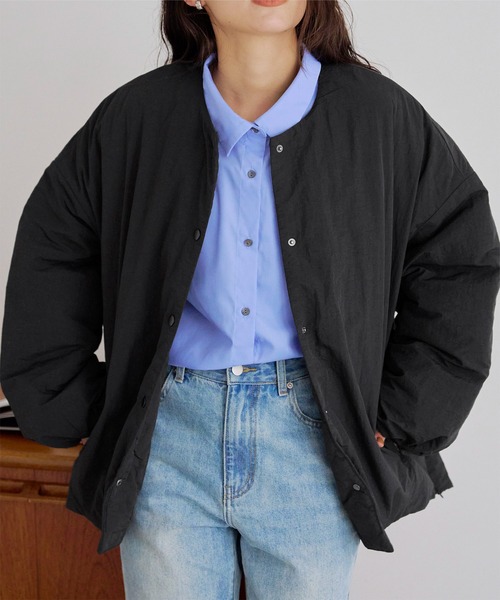 セール】ノーカラー中綿ジャケット（ノーカラージャケット）｜titivate