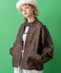 a.p.o.v.（エーピーオービー）の「a.p.o.v. ヴィンテージライク合成皮革レーシングジャケット（ダウンジャケット/コート）」