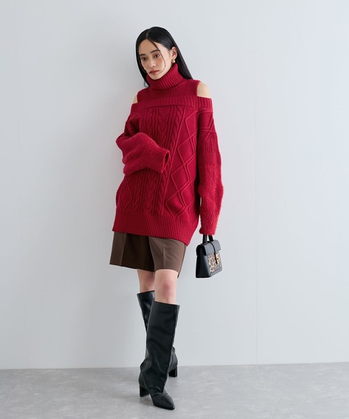 VIS（ビス）の「【洗える】オフショルケーブル編みミニワンピース（ワンピース・レディース・レッド/ホワイト系その他/ブラウン系その他2・FREE）」の5枚目の写真