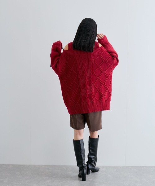 VIS（ビス）の「【洗える】オフショルケーブル編みミニワンピース（ワンピース・レディース・レッド/ホワイト系その他/ブラウン系その他2・FREE）」の6枚目の写真