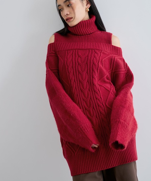 VIS（ビス）の「【洗える】オフショルケーブル編みミニワンピース（ワンピース・レディース・レッド/ホワイト系その他/ブラウン系その他2・FREE）」の7枚目の写真