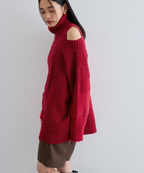 VIS（ビス）の「【洗える】オフショルケーブル編みミニワンピース（ワンピース・レディース・レッド/ホワイト系その他/ブラウン系その他2・FREE）」の8枚目の写真