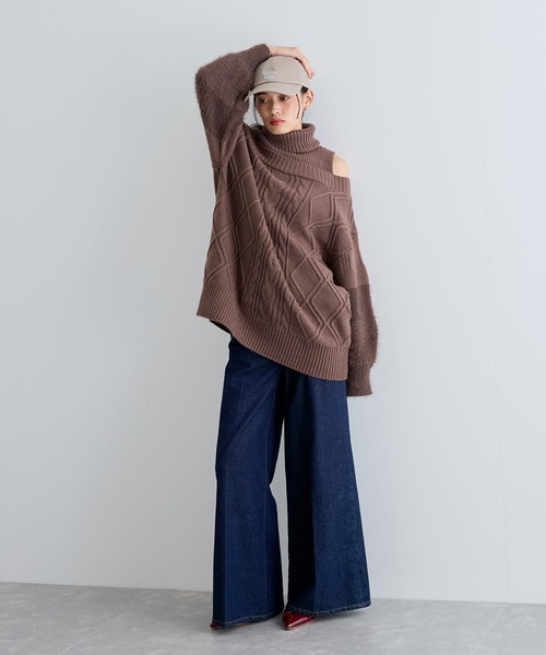 VIS（ビス）の「【洗える】オフショルケーブル編みミニワンピース（ワンピース・レディース・レッド/ホワイト系その他/ブラウン系その他2・FREE）」の9枚目の写真