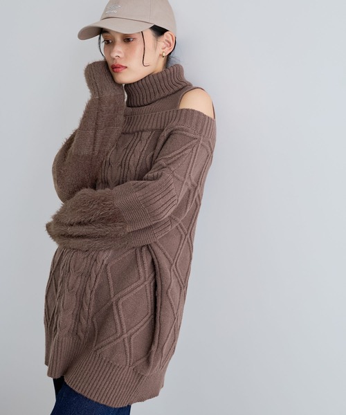 VIS（ビス）の「【洗える】オフショルケーブル編みミニワンピース（ワンピース・レディース・レッド/ホワイト系その他/ブラウン系その他2・FREE）」の11枚目の写真