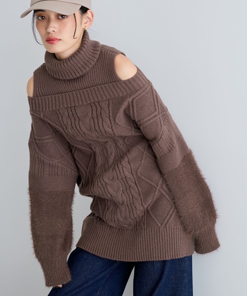 VIS（ビス）の「【洗える】オフショルケーブル編みミニワンピース（ワンピース・レディース・レッド/ホワイト系その他/ブラウン系その他2・FREE）」の13枚目の写真