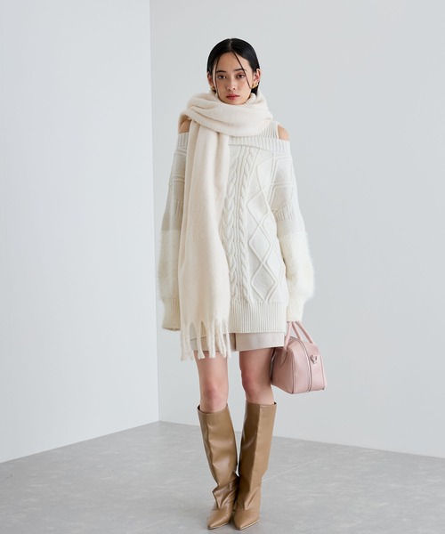 VIS（ビス）の「【洗える】オフショルケーブル編みミニワンピース（ワンピース・レディース・レッド/ホワイト系その他/ブラウン系その他2・FREE）」の14枚目の写真