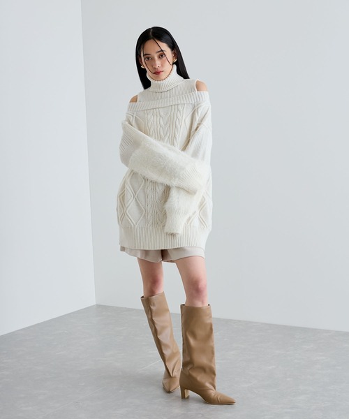 VIS（ビス）の「【洗える】オフショルケーブル編みミニワンピース（ワンピース・レディース・レッド/ホワイト系その他/ブラウン系その他2・FREE）」の15枚目の写真