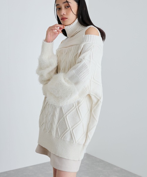 VIS（ビス）の「【洗える】オフショルケーブル編みミニワンピース（ワンピース・レディース・レッド/ホワイト系その他/ブラウン系その他2・FREE）」の16枚目の写真