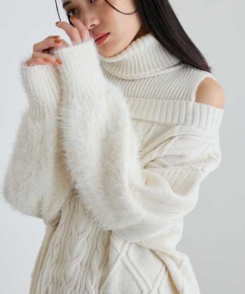 VIS（ビス）の「【洗える】オフショルケーブル編みミニワンピース（ワンピース・レディース・レッド/ホワイト系その他/ブラウン系その他2・FREE）」の17枚目の写真