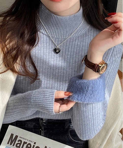 MAISON DE THERESE（メゾン ド テレーズ）の「裏起毛温かニットトップス（ニット/セーター・レディース・ブラック/アイボリー/グレー/ホワイト/ベージュ/ブルー・FREE）」の6枚目の写真