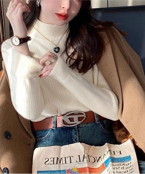 MAISON DE THERESE（メゾン ド テレーズ）の「裏起毛温かニットトップス（ニット/セーター・レディース・ブラック/アイボリー/グレー/ホワイト/ベージュ/ブルー・FREE）」の12枚目の写真