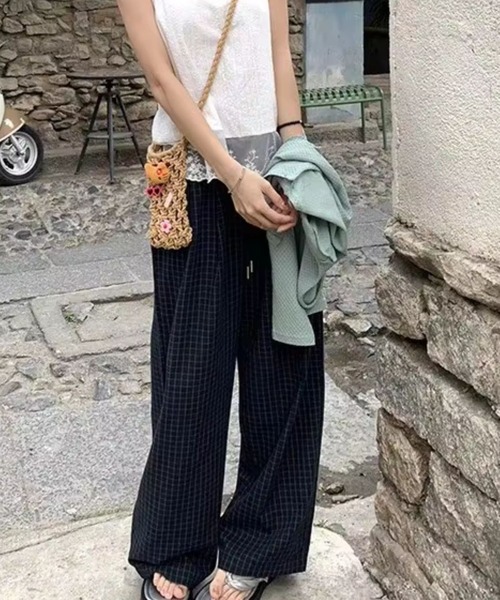 almo(アルモ)の「PT スクエアチェックルーズパンツ(se)(スラックス・レディース・ネイビー/ブルー・FREE)」の15枚目の写真