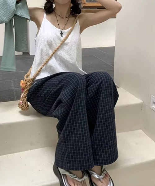 almo(アルモ)の「PT スクエアチェックルーズパンツ(se)(スラックス・レディース・ネイビー/ブルー・FREE)」の3枚目の写真