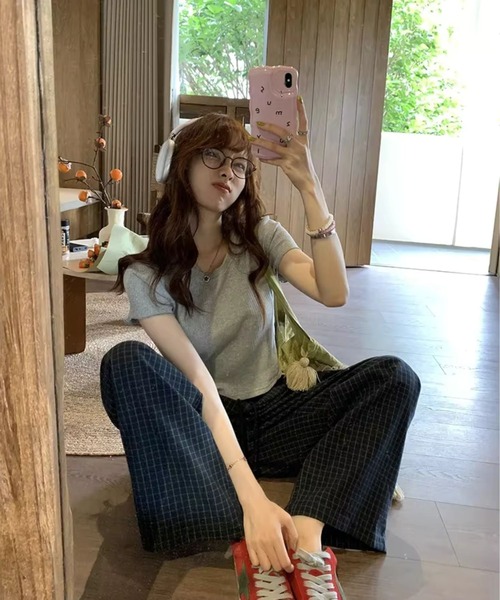 almo(アルモ)の「PT スクエアチェックルーズパンツ(se)(スラックス・レディース・ネイビー/ブルー・FREE)」の5枚目の写真