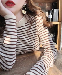 プチハイネックボーダ長袖ニット