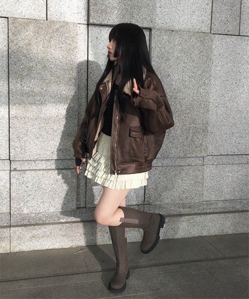 anyonemore（エニワンモア）の「フェイクレザーフリルティアードミニスカート（スカート・レディース・アイボリー/ブラック・FREE）」の15枚目の写真